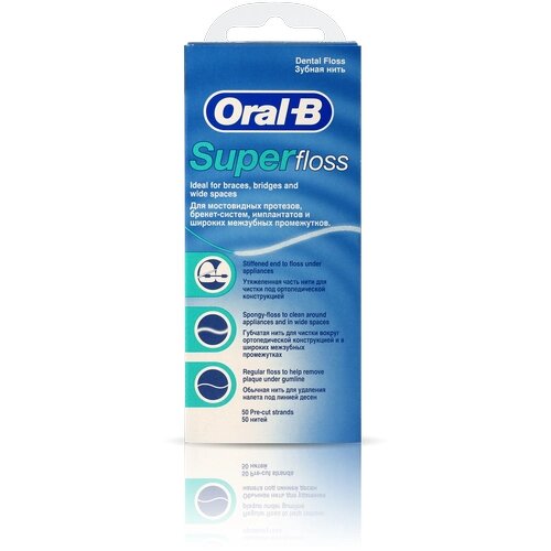 Oral-B Зубная нить Super Floss, 5 мл, мята, белый