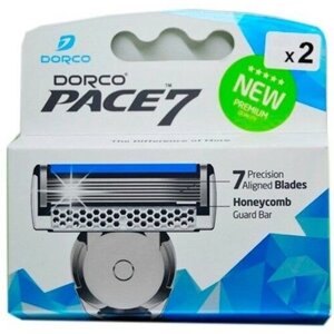 Оригинальные сменные кассеты Dorco PACE7 (2 кассеты), 7-лезвийные, увл. полоса, крепление PACE