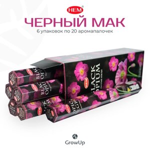 Палочки ароматические благовония HEM ХЕМ Черный Опиум Мак Black Opium, 6 упаковок, 120 шт