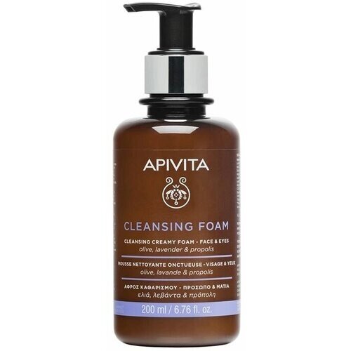 Пенка Apivita Cleansing Cleansing Creamy Foam - Face & Eyes, Очищающая пенка для лица и глаз с оливой, лавандой и прополисом, 300 мл