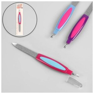 Пилка-триммер металлическая для ногтей, прорезиненная ручка, 14 см, цвет микс