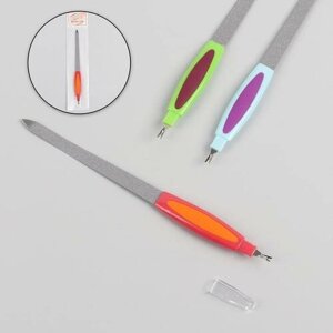 Пилка-триммер металлическая для ногтей, прорезиненная ручка, 19 см, цвет микс