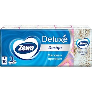 Платочки бумажные носовые Zewa Deluxe Design, 3 слоя, 10шт. Х 10