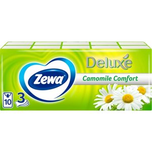 Платочки бумажные носовые Zewa Deluxe Ромашка, 3 слоя, 10 шт. Х 10