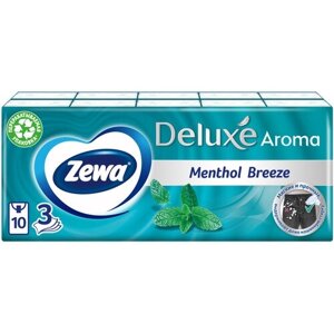 Платочки Zewa Deluxe Ментол, 10 листов, 10 пачек, зеленый