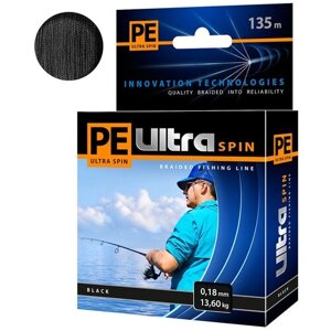 Плетеный шнур AQUA PE ULTRA SPIN 135м 0,18мм black