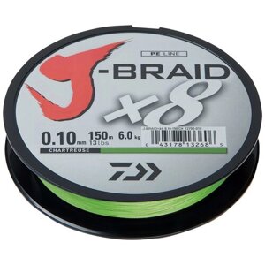 Плетеный шнур DAIWA J-Braid X8 d=0.1 мм, 150 м, 6 кг, желтый, 1 шт.