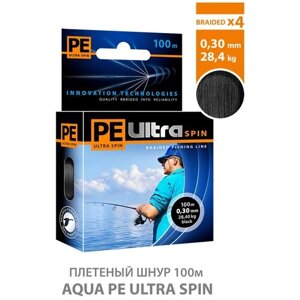 Плетеный шнур для рыбалки AQUA PE Ultra Spin Black 100m 0.30mm 28.4kg