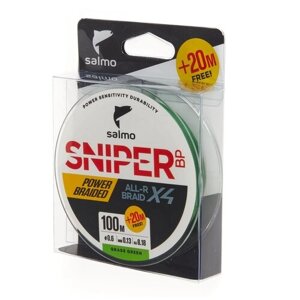 Плетеный шнур Salmo Sniper Bp All R Braid Х4 d=0.13 мм, 120 м, 8.18 кг, green, 1 шт.