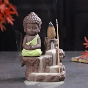 Подставка для благовоний стелющийся дым из керамики "Маленький Будда", жёлтый