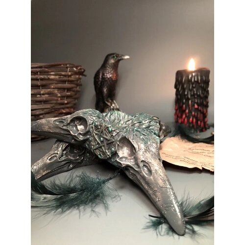 Подставка для свечей и благовоний Череп ворона с пентаграммой