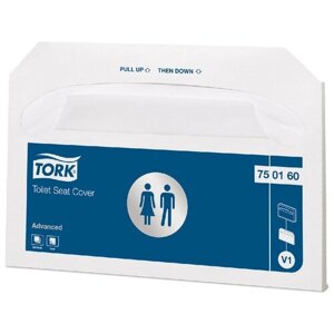 Покрытия на унитаз TORK (Система V1), 1/2 сложения, 250 штук, 37х42 см, Advanced, белые, 750160