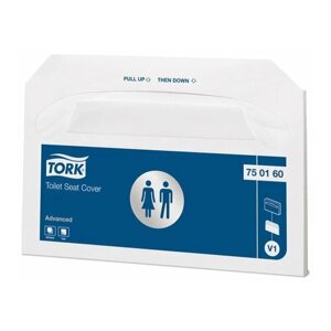 Покрытия на унитаз TORK (Система V1), комплект 750 шт, 1/2 сложения, 37х42 см, Advanced, белые, 750160