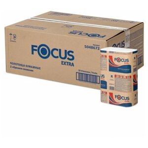 Полотенца бумажные для держателя 2-слойные Focus Extra, листовые Z-сложения, 12 пачек по 200 листов (5048672)