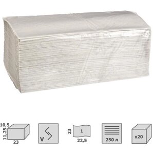 Полотенца бумажные Комус для диспенсера, V-сложения, 1 слой, серые, 250 листов, 20 пачек
