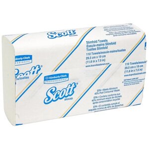Полотенца бумажные листовые "Scott", 1-слойные, 110 листов, Z-сложение, белые