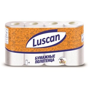 Полотенца бумажные Luscan с тиснением белые двухслойные 4 рул. 22 х 25 см