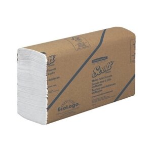 Полотенца бумажные Scott MultiFold белые однослойные 3749, 16 уп. 250 лист. 20 х 24 см