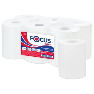 Полотенца бумажные в рулонах Focus Jumbo, 2-слойные, 125м/рул, ЦВ, белые, 6 шт.