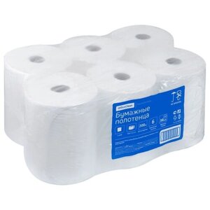 Полотенца бумажные в рулонах OfficeClean (H1), 1-слойные, 200м/рул, белые, 6 шт.