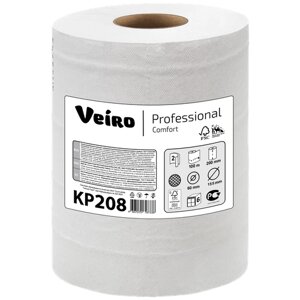 Полотенца бумажные Veiro Professional Comfort KP208 белые двухслойные с центральной вытяжкой 20 х 25 см