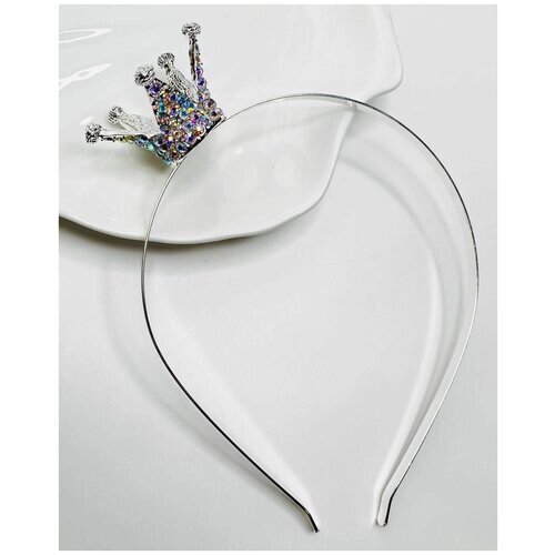 Праздничный металлический ободок для волос с короной с камнями, карнавальный ободок корона с крупным камнем, серебристая разноцветная
