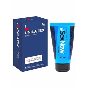 Презервативы для тех кто любит по жестче Unilatex Extra Strong ультрапрочные 12 шт + 3 шт в подарок + Интимная гель смазка SexNow Classic 50 мл