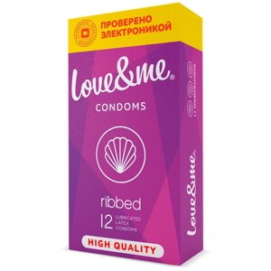 Презервативы ребристые тонкие латексные LOVE&ME Ribbed Ребристые контрацептивы с гелем смазкой для секса 12 штук