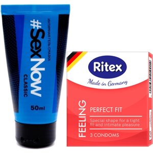 Презервативы Ritex Feeling Perfect Fit 3 шт + интимная гель смазка на водной основе SexNow Classic 50 мл