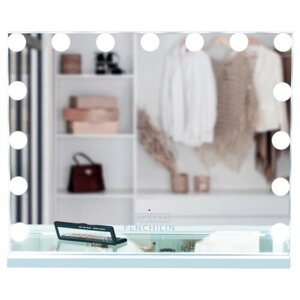 Профессиональное зеркало с подсветкой для макияжа 46х58 см c BLUETOOTH, настольное/настенное, DC117-15B серия HOLLYWOOD от FENCHILIN