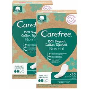 Прокладки женские Carefree Organic Cotton Topsheet NORMAL 2 упаковки по 30 шт.