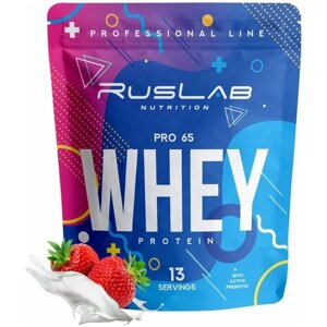 Протеин сывороточный WHEY PRO 65, белковый коктейль (416 гр), вкус клубника со сливками