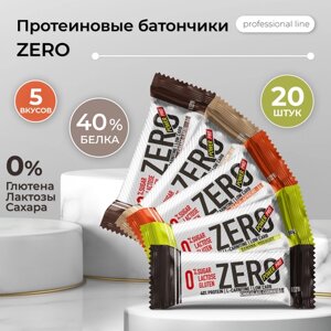 Протеиновые батончики POWER PRO Zero без сахара (ваниль-4, латте-4, банан-йогурт-4, персик-абрикос-4, шоколадное печенье - 4), 50 г, 20 шт