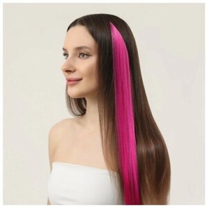 Пряди-Канекалон, Локон накладной, прямой волос, на заколке, 50 см, цвет розовый, 3 шт.