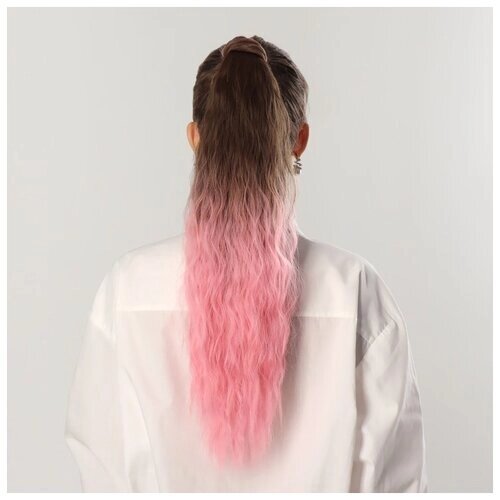 Queen Fair хвост из искусственных волос на резинке волнистый, розовый/каштановый