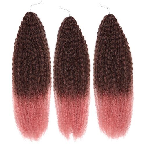 Queen Fair пряди из искусственных волос Самба афролоконы двуцветные, тёмно-русый/розовый