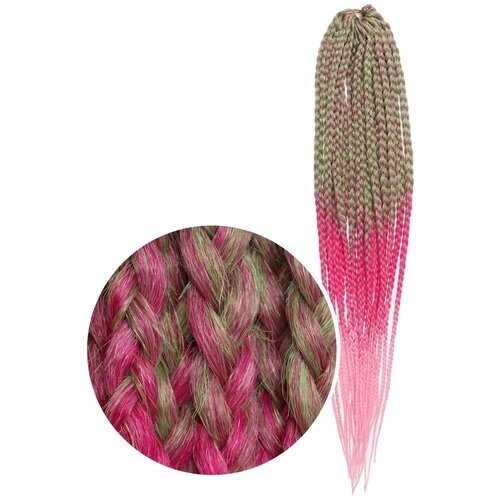 Queen Fair пряди из искусственных волос SIM-BRAIDS афрокосы трехцветные, русый/зеленый/розовый FR-30