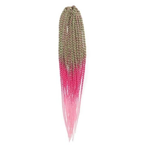 Queen fair SIM-BRAIDS Афрокосы, 60 см, 18 прядей (CE), цвет русый/зелёный/розовый (FR-30)