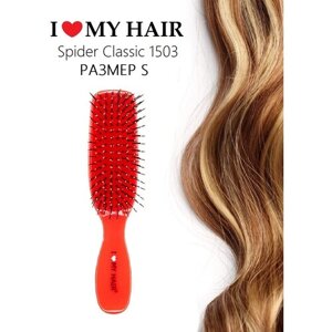 Расческа для распутывания длинных и средних волос, щетка парикмахерская ILMH "Spider Classic" 1503 красная-глянцевая, размер S / I LOVE MY HAIR
