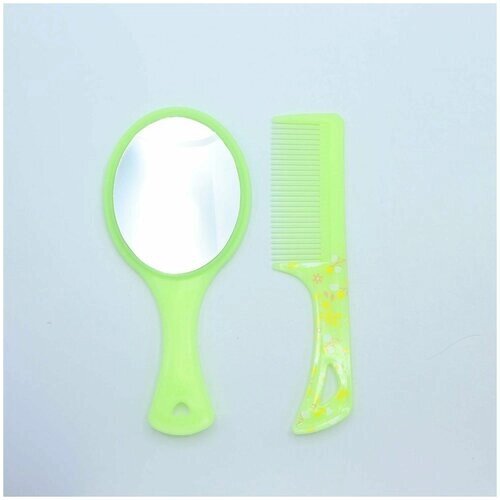 Расческа гребень для волос детская, массажная с зеркалом, цвет зеленый, 1 набор