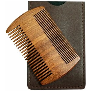 Расческа-гребень из сандалового дерева для волос и бороды в коричневом чехле