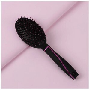Расчёска Queen fair массажная, прорезиненная ручка, 7 25 см, цвет чёрный-розовый