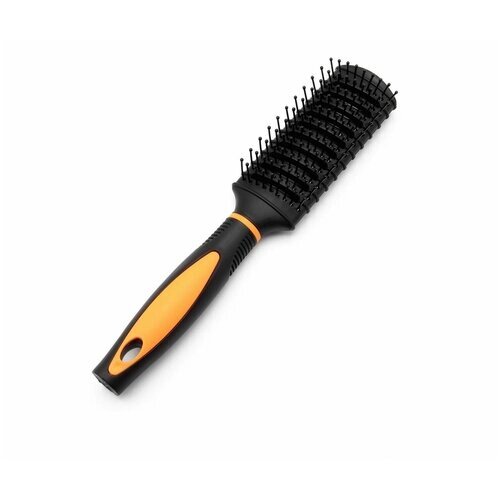 Расческа щетка для волос, цвет черный с оранжевой ручкой, длина 22 см, 1 шт.