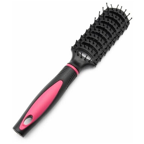 Расческа щетка для волос, цвет черный с розовой ручкой, длина 22 см, 1 шт.