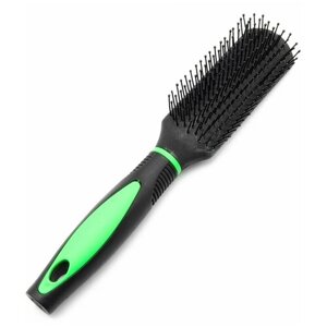 Расческа щетка для волос, цвет черный с зеленой ручкой, длина 22 см, 1 шт.