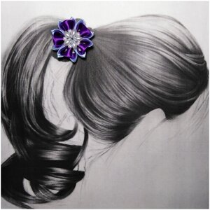 Резинка для волос. Ручная работа. Цветок №9"Бирюзовый + фиолетовый. Для длинных волос