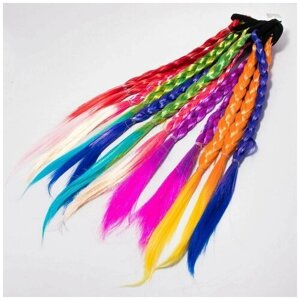 Резинка-коса для волос, разноцветный, 12 шт