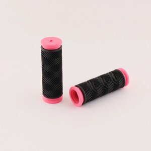Ручки руля велосипедные (90mm) (с розовыми вставками, рис. ёлочка, резиновые, мягкие)