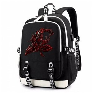 Рюкзак Красный веном - Карнаж (Spider man) черный с USB-портом №6