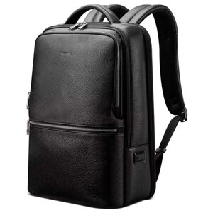 Рюкзак мужской городской дорожный 22л для ноутбука 15.6 Bopai First Layer Cowhide Черный непромокаемый с USB зарядкой, из натуральной кожи